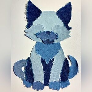 Cat Patchwork Hand Cut Handmade Denim design Iron On for totes/shirts/etc